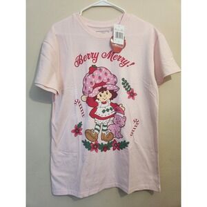 Strawberry Shortcake Berry Merry Pink Graphic T-Shirt Holiday Isaac Morris M